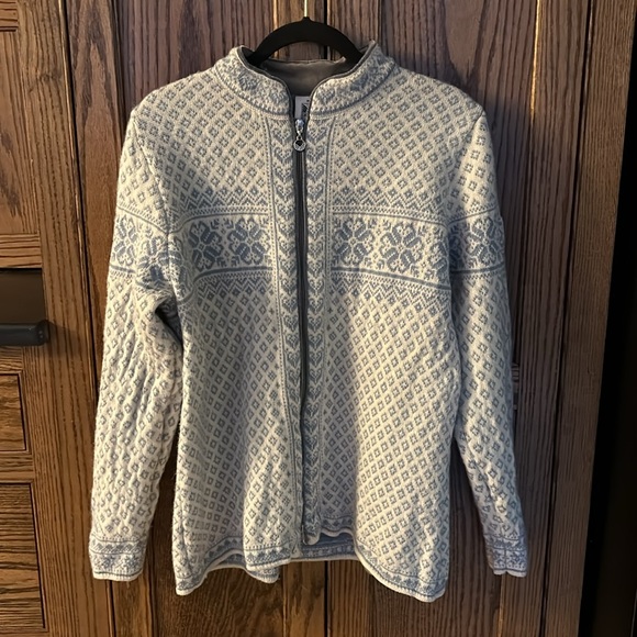 Dale of Norway Sunniva Sweater Baby Blue White Zip Up Cardigan Wool Fair Isle XL - Picture 4 of 11